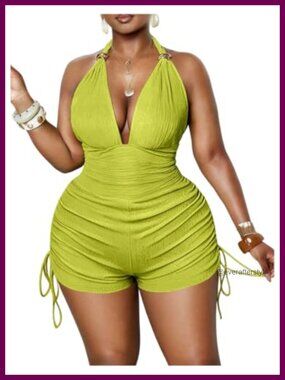 Plus Size Ruched Halter Romper Bodycon Shorts Jumpsuit Rave Clubwear